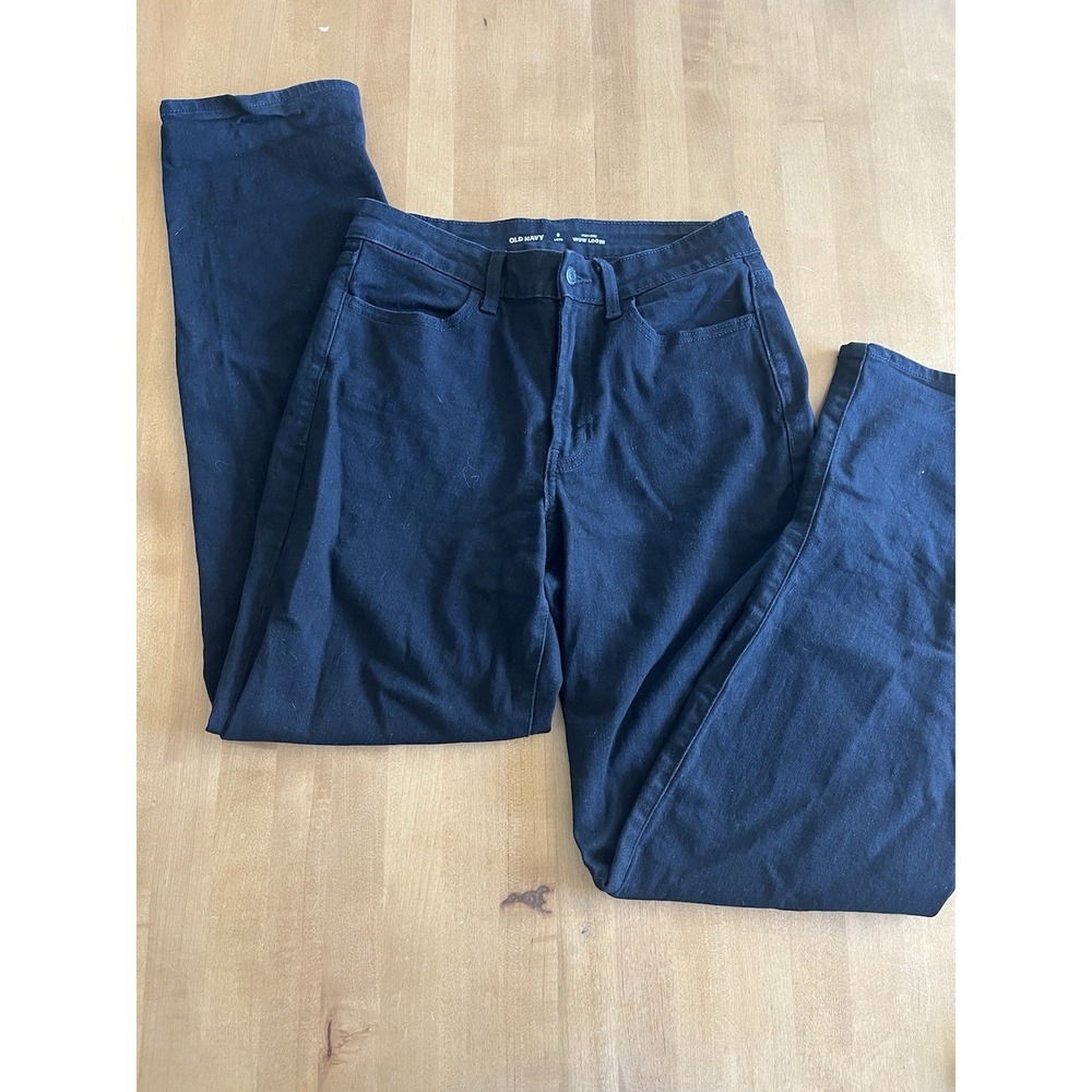 Old Navy Women's Black Denim High Rise Jeans Wow Loose Sz 8L Long Straight Leg